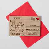 Penguins Valentine's Day wooden postcard - Stag Design