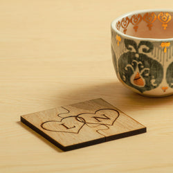 Wooden coasters, pair of jigsaw, love heart or mountain design - Stag Design
