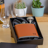 Personalised whisky wood, walnut or leather cufflinks and leather hip flask set - Stag Design