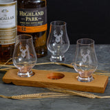 Triple or quadruple whisky wood flight for glasses - Stag Design