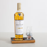 Double whisky wood flight for glass and bottle