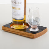 Double whisky wood flight for glass and bottle