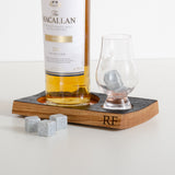 Double whisky wood flight for glass and bottle