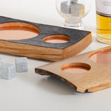 Double whisky wood flight for glass and bottle