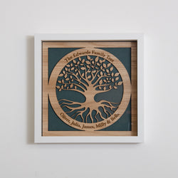 Family Tree with names engraved in a circle - wooden tree design