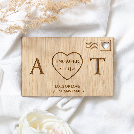 Wooden initials engagement card