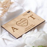 Wooden initials engagement card