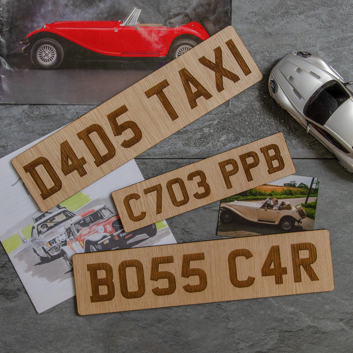Personalised wooden car number plates – Stag Design