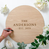 Wooden circle guest book sign