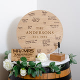 Wooden circle guest book sign