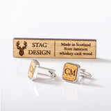 Square whisky wood, wine barrel, walnut or leather cufflinks - Stag Design