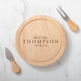 Personalised wedding cheese board and tools