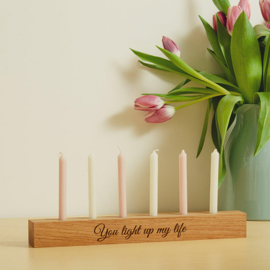 Valentine's romantic oak candle holder with personalisation option - Stag Design