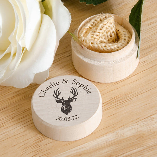 Personalised wooden ring box Stag Design